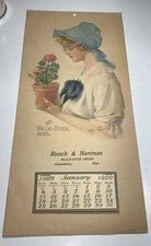 Rare Gene Pressler Art Pretty Lady Calendar 1920 Columbiana Ohio Walk Over Shoes picture