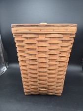 Vtg 1985 Longaberger Laundry Hamper Storage Basket 17” Tall Lid picture