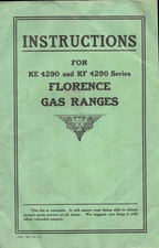 1940 FLORENCE GAS RANGES vintage instructions booklet MODELS KE-4290 and KF-4290 picture