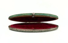 Antique 18th C. French Shagreen Silver and Mother of Pearl Navette Shaped Box picture
