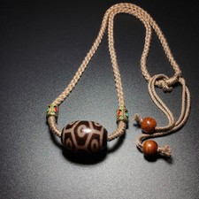 Vintage Tibetan Old Agate Dzi Bead Longevity 9 Eyes Amulet Necklace 20×28mm picture