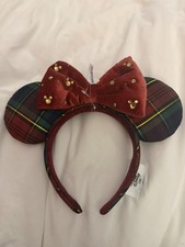 2026 Disney Christmas Headband Ears NEW Plaid Minnie Mouse Christmas Ears picture