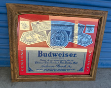 Vintage Budweiser Genuine Beer Bar Mirror Faux Wood Resin Frame 25x20 picture