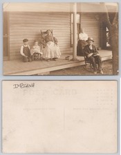 Vintage INDIANA RPPC Family Portrait on Porch Antique Postcard picture