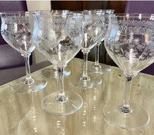 Bryce Antique 1920 Hand-Blown Elegant Glass Optic Needle-Etched 6-Pc Goblets picture