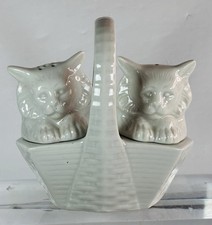 SALT&PEPPER/CATS/IN BASKET/LIMOGES CHAMART/FRANCE/VINTAGE/EUC picture