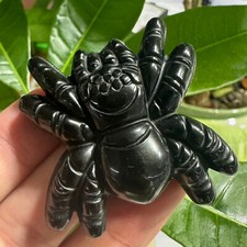 Natural Obsidian Hand Carved Spider Quartz Skull Crystal Reiki Healing Gift 1PC picture