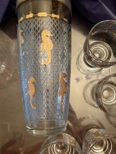 Rare Vintage Culver Gold Seahorse Cocktail with Shaker Barware Set Of 6 Glass picture