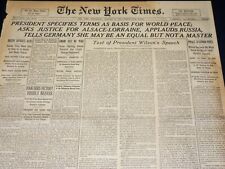 1918 JANUARY 9 NEW YORK TIMES - PRESIDENT SPECIFIES TERMS FOR PEACE - NT 7918 picture