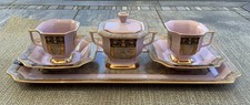 Vintage H&C Original Rosa Porzellan Czech Pink Gold Tea Set Tray Hand Painted picture