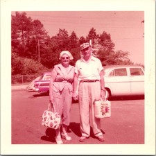 Vintage 1957 Provincetown Couple Snapshot Kodacolor Print Car Americana picture