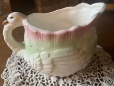 Vintage Japan White Green Pink Elegant Swan Ceramic Planter 1960s picture