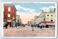 1940 Long Island New York Postcard Main St. Front St. Hempstead Store Shop Road picture