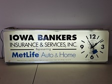 RARE VTG Peanuts Snoopy Metlife Iowa Bankers Insurance Lighted Clock Sign 