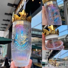 Starbucks NEW 14oz Valentine Siren Glass Straw Tumbler Gilded Crown Accent picture