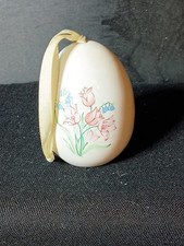 Vintage Russ Berrie Porcelain Egg Ornament Hanging Pink Tulips #5561 Xmas Easter picture
