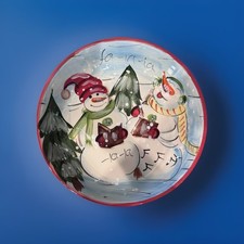 🎄Dillards Hand Painted Snowman Earthenware 12” Round Platter Christmas New picture