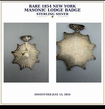 Antique Sterling Silver New York Masonic Masons Lodge Jewel Badge Circa 1854 picture
