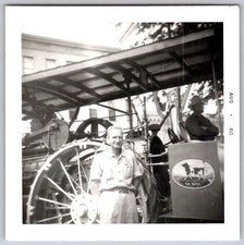Vtg B&W Snapshot Man Antique Steam Traction Engine Tractor Machinery Aug 1960 picture