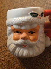 VTG 1960s Santa Claus Face Mug Hand Painted Ceramic Christmas Japan MCM picture