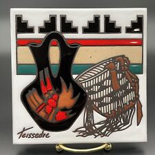 Vtg Cleo Teissedre Tile Trivet Hand Painted S.Western Native-American Style 6x6” picture
