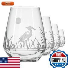 Rolf Glass Heron 18oz Stemless Wine Tumbler Lead-Free USA (Set of 4) picture