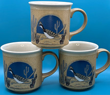 Set of 3 Vintage Otagiri Roadrunner & Cactus Stoneware Mugs - Made in Japan picture