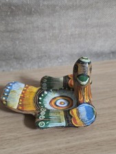 Vintage Mexican Folk Art Pottery Bird Trinket Dish Hand Painted Clay Catchall picture