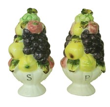 Set Vintage Lefton Fruit Topiary Salt Pepper Shakers Stoppers Stickers Mint picture