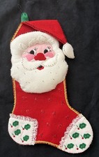 Vintage Felt Sequin Christmas Bucilla Stocking Santa 3D  Handmade 15” picture