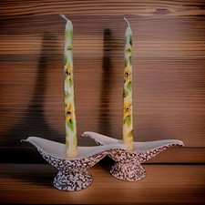Vtg Royal Haeger R1760 Candlesticks I Stone Lace With Handpainted Candles picture