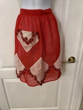 VINTAGE 1940-50’s Red Organdy W/ Floral Handkerchiefs Half Apron (392) picture