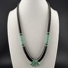 Santo Domingo Pueblo Jet And Turquoise Heishi Necklace Native American Jewelry picture