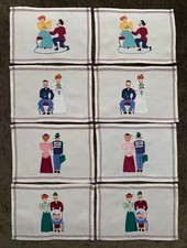 Vintage Cocktail Napkins Madeira Embroidered Old Time Couple Life Stages Set/8 picture