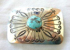 NWT Navajo Joan Begay Belt Buckle Kingman Turquoise 925 Sterling Silver 2