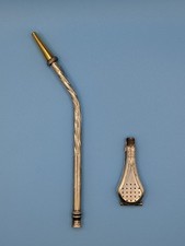 Antique Alpaca Silver Yerba Mate & Bombilla Drinking Straw 18K Gold Mouthpiece picture
