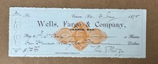 1875 Antique Wells Fargo Bank Carson City Nevada NV Check RN Revenue Stamp RN-D1 picture