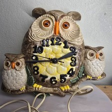 Vintage 1970s Arnel's Ceramic Owl Family Wall Clock picture