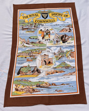 Vintage Royal Duchy of Cornwall Tea Towel St Ives Lands End Truro England picture