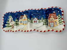 Vintage Large 4 Part Ceramic North Pole Christmas Relish Dish Santa's Workshop picture