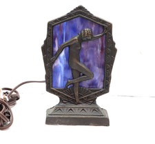 Vtg Frankart Style Art Deco Nude Lady Nymph Woman Purple Slag Glass Lamp picture