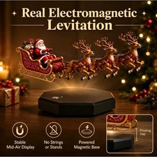 Christmas Floating Santa Sleigh with Reindeer Magnetic Levitation Rotating Decor picture