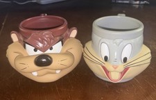Vintage Bugs Bunny & Taz Looney Tunes 3D Face Coffee Cups / Mugs 1992 & 1993 picture