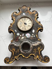 Antique Victorian Era Cast Iron Ornate Mantel Clock Rococo Mother of Pearl Tole picture