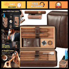 Portable Leather Cigar Humidor Case with Lighter, Cutter & Stand - Travel Gift B picture