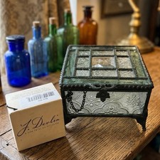 J. Devlin Vintage Stained Glass Trinket Box Pale, Green Footed Keepsake Box New picture