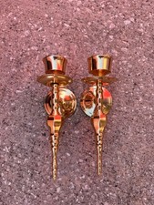 Vintage Pair Solid Brass Wall Candle Sconces Twisted Stem Made In India 9.5