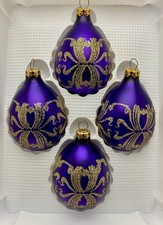 4 Vtg Blown Glass Ornaments PURPLE Icicle Teardrop Hand Blown 4 in. Victorian picture