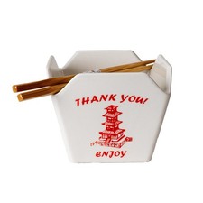 Urban Tokyo Chinese Takeout Box Style Porcelain Bowl With Chopsticks 18 fl oz Sq picture