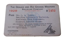 1928 Denver & Rio Grande Western Railroad Pass #7452 MP RR Asst Vice President picture